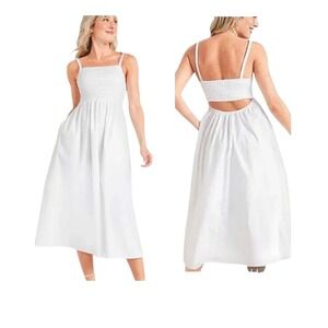 Old Navy Smocked Cut-Out Midi Dress New Womens Medium White Sleeveless Pockets